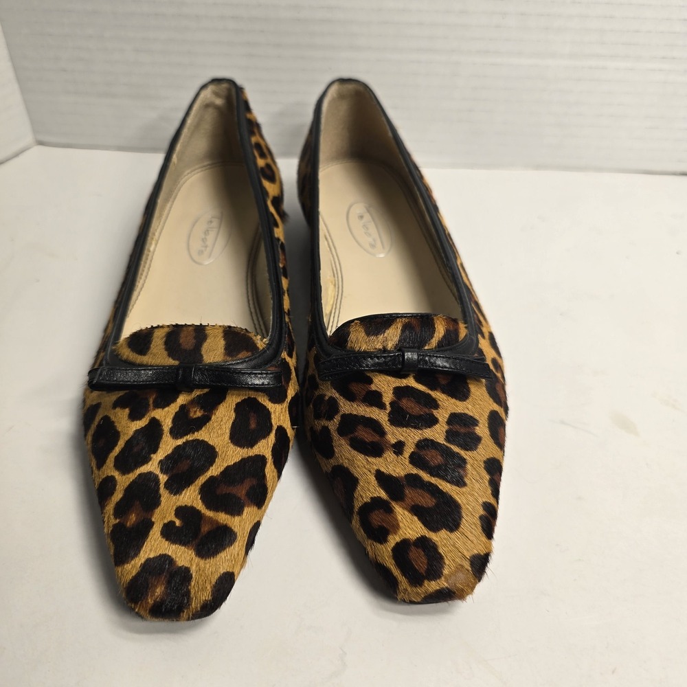 Talbots Classic Leopard Print Flats‎ Womens Size 5.5B Bow Detail